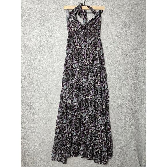 Halter Maxi Dress Medium Paisley Empire Waist Stretch Beach Y2K Western Hippie - Picture 1 of 16